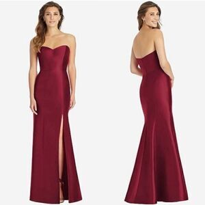NWT Alfred Sung Burgundy Strapless Slit Gown‎ Size 14